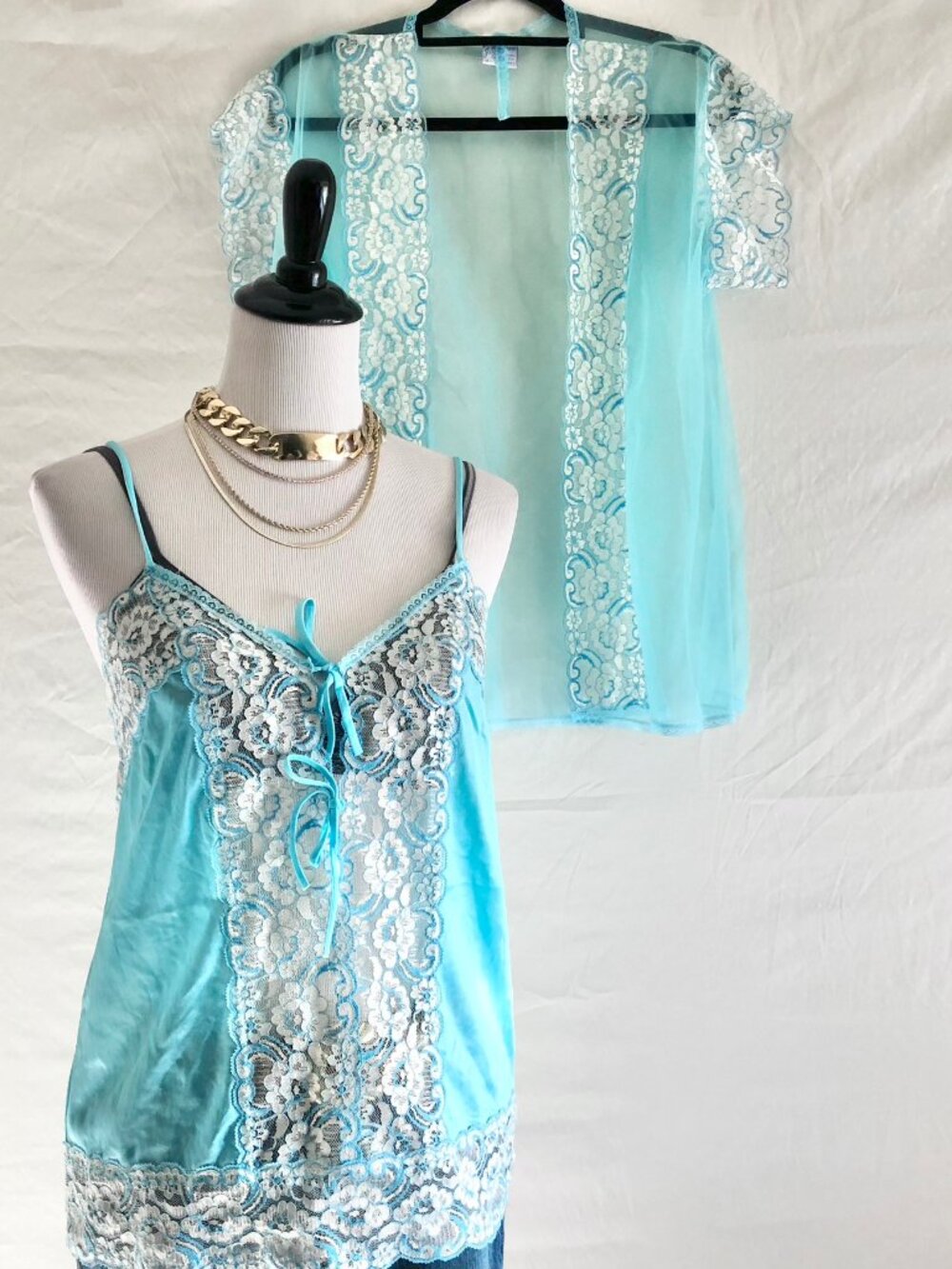 Vintage Aqua Cami and Mesh Short Jacket Set Size M